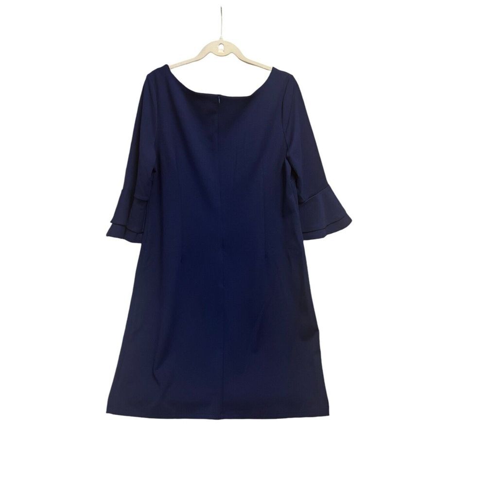 ILE New York Bell Sleeve Navy Shift Dress Size 14 Polyester Spandex Dress Classy